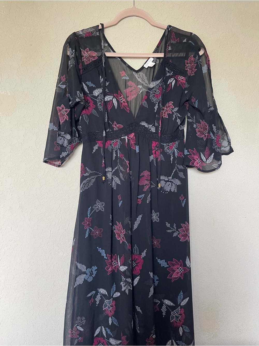 Wild Pearl Black Maxi Dress with Pink and Light Blue Floral Print